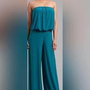 Language Turquoise Strapless Wide-Leg Jumpsuit